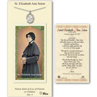 St. Elizabeth Ann Seton Catholic Medal With Prayer Card - Pewter