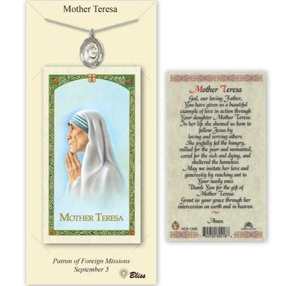 Saint Teresa of Calcutta Catholic Medal With Prayer Card - Pewter