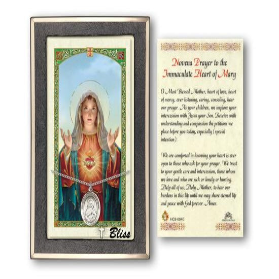 Immaculate Heart of Mary Catholic Medal With Prayer Card - Sterling Silver