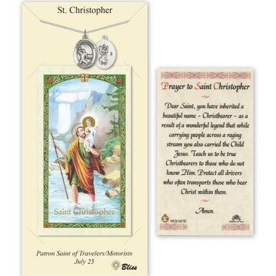 St. Christopher Catholic Medal With Prayer Card - Pewter