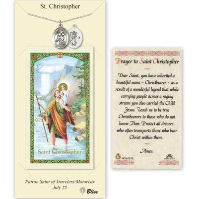 St. Christopher Catholic Medal With Prayer Card - Pewter