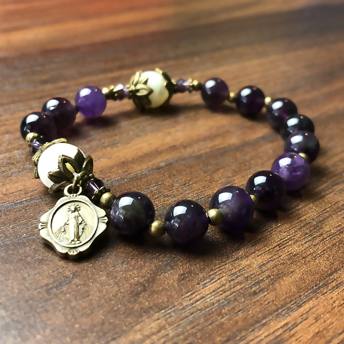 Amethyst and Mother of Pearl Stone Rosary Bracelet by Catholic Heirlooms - Confirmation - Holy Communion Gift