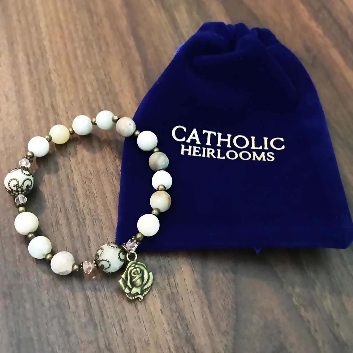 Amazonite Stone Rosary Bracelet by Catholic Heirlooms - Confirmation - Holy Communion Gift