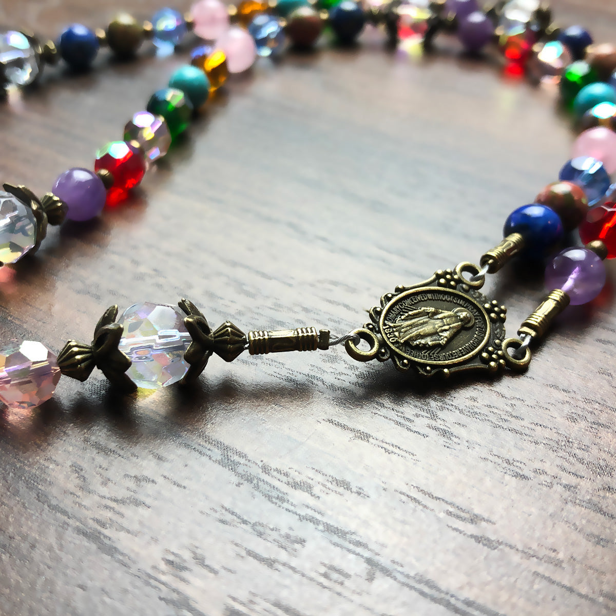 Basilica Window Crystal and Stone Rosary With Miraculous Medal by Catholic Heirlooms - Confirmation - Holy Communion Gift - Rosary Necklace
