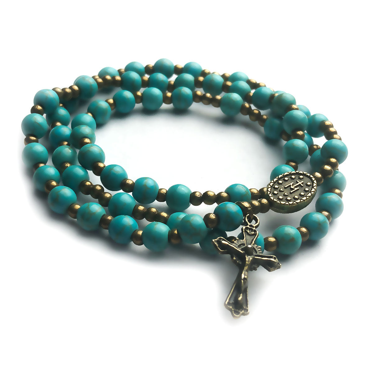 Turquoise Stone Full 5-Decade Catholic Rosary Bracelet by Catholic Heirlooms - Confirmation - Holy Communion Gift