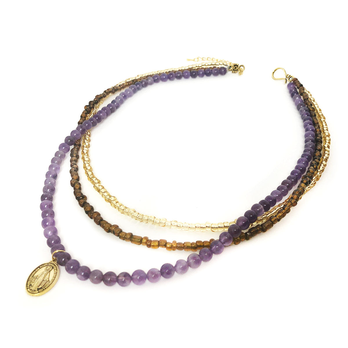 Miraculous Medal Necklace for Women Amethyst Layered Necklace with Rosary Bracelet Set by DALIA LORRAINE