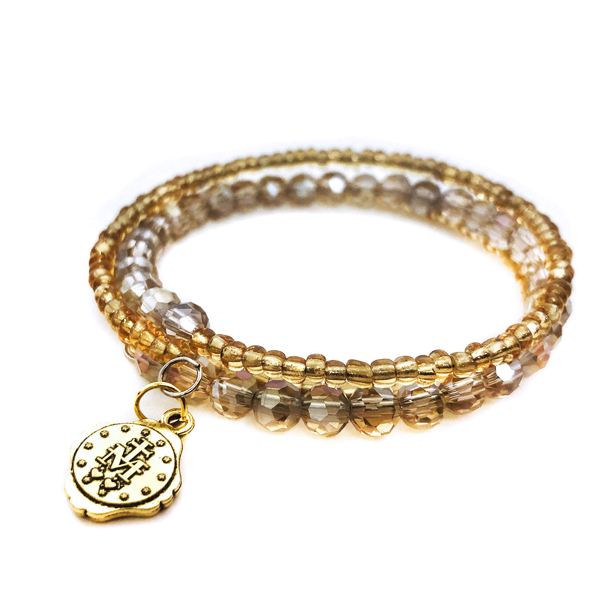 Miraculous Medal Crystal and Seed Bead 3 Layer Necklace & Catholic Bracelet Set by DALIA LORRAINE