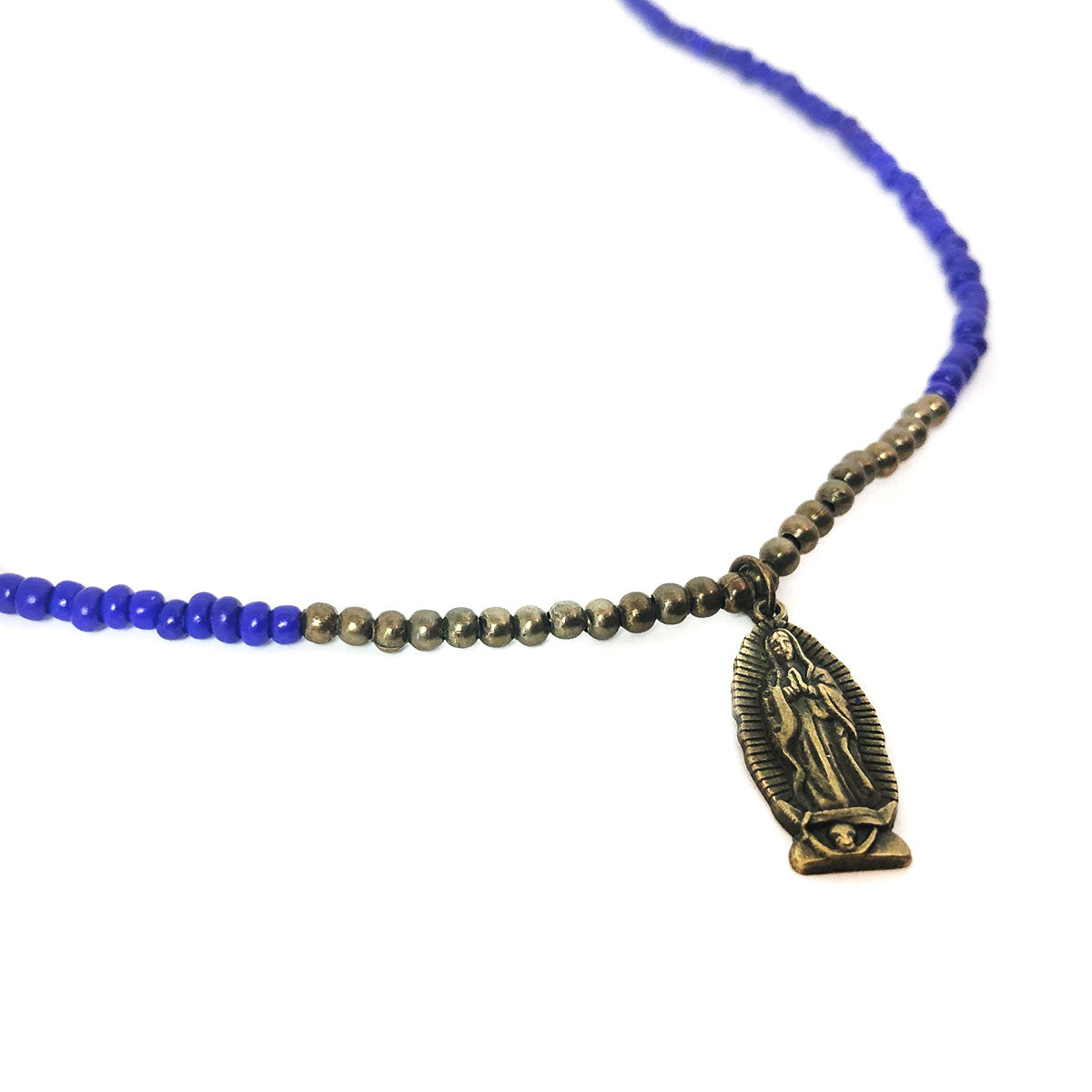 Our Lady of Guadalupe Necklace for Women Bead Necklace with Lapis Lazuli Stone Bead Bracelet with Crucifix Set by DALIA LORRAINE