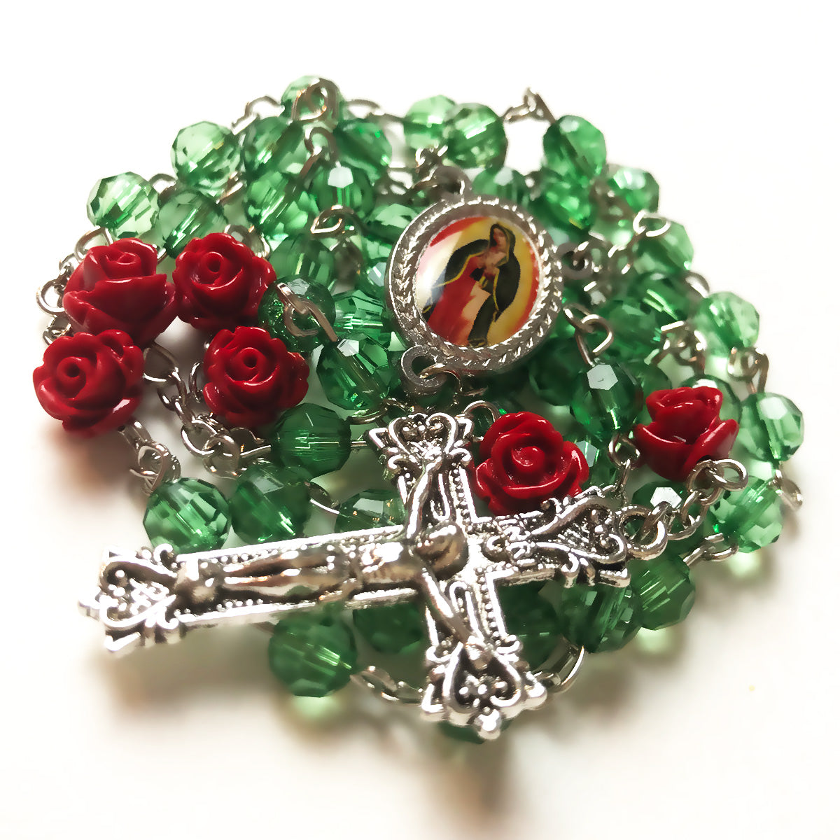 Our Lady Of Guadalupe Emerald Green Red Rose Rosary