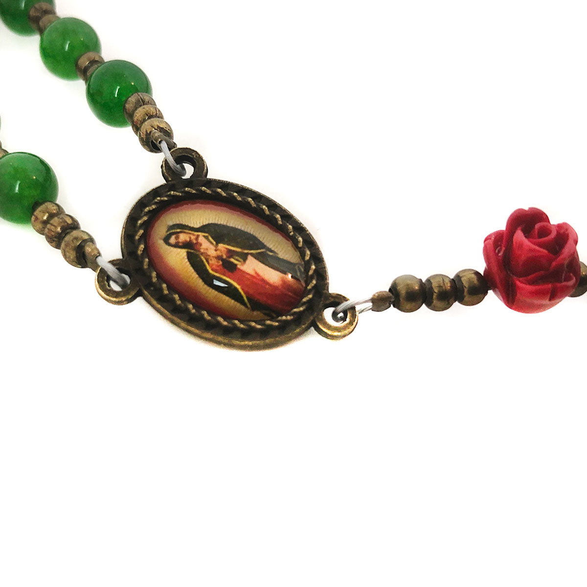 Catholic Heirlooms Our Lady Of Guadalupe Emerald Green Jade Stone Red Rose Rosary