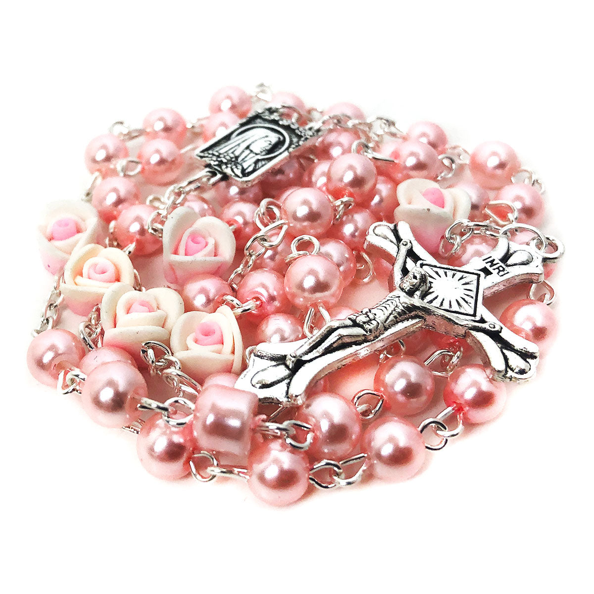 Angelic Pink Pearl Rose Rosary