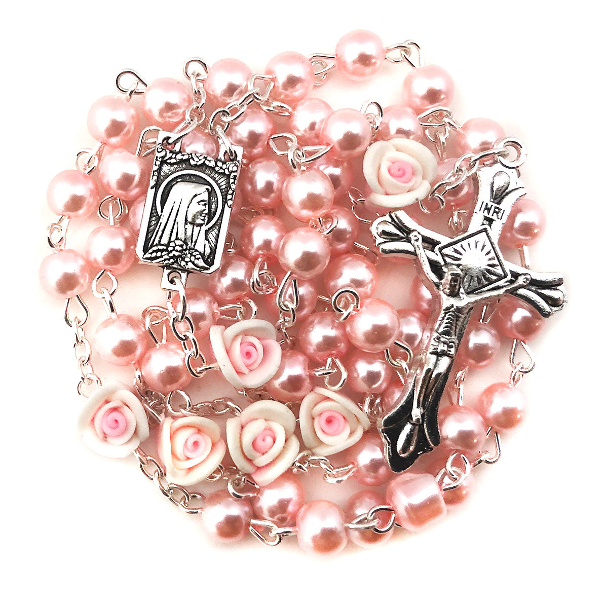 Angelic Pink Pearl Rose Rosary