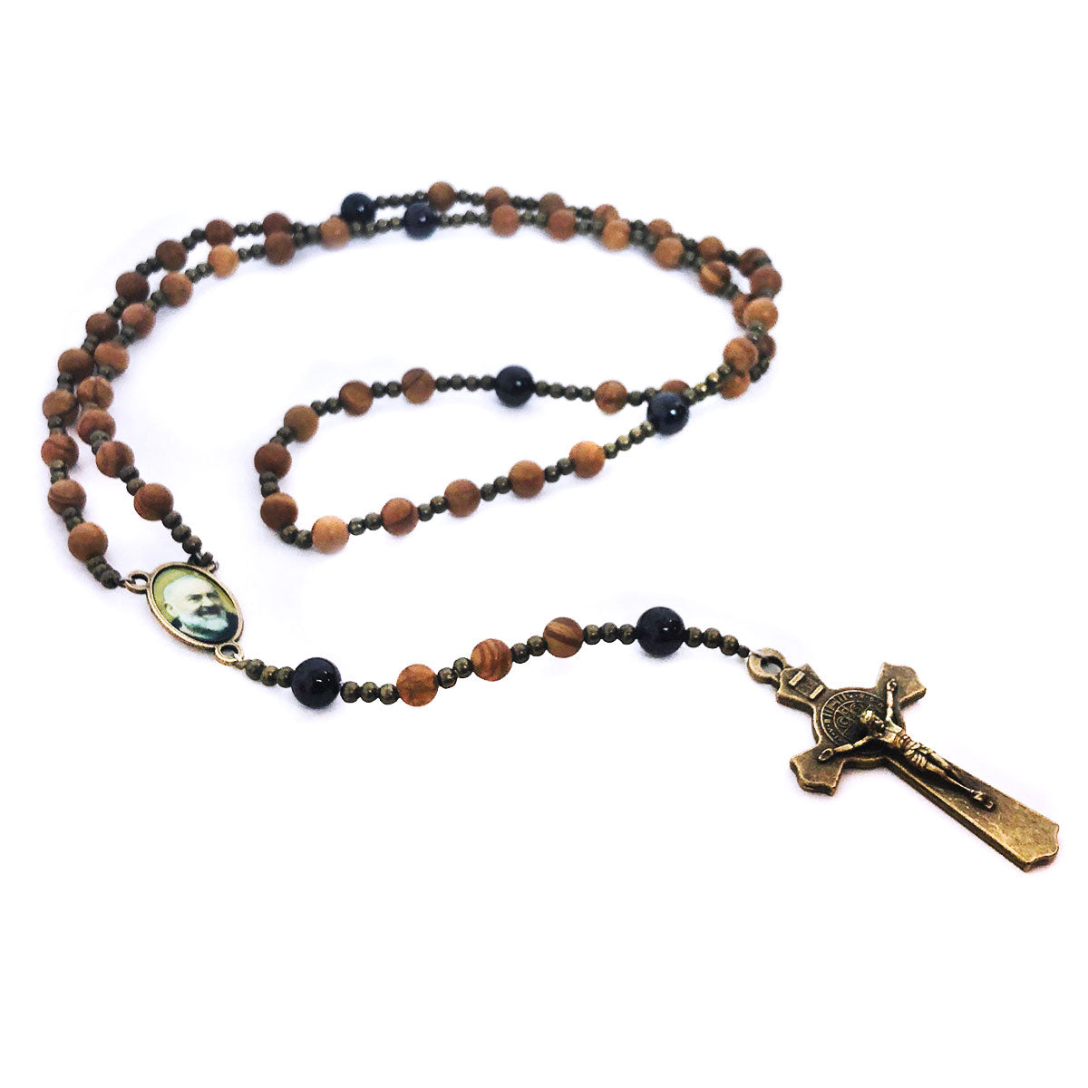 Padre Pio Wood and Stone Rosary and Rosary Bracelet Set by Catholic Heirlooms