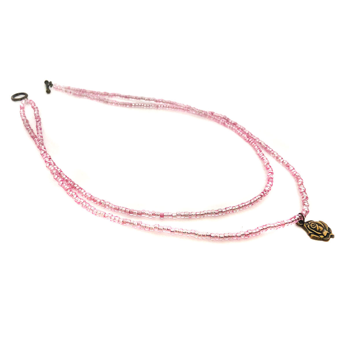 St. Bernadette Our Lady of Lourdes Rose Pendant Pink Seed Bead Necklace and Layered Stone and Seed Bead Bracelet Set by DALIA LORRAINE