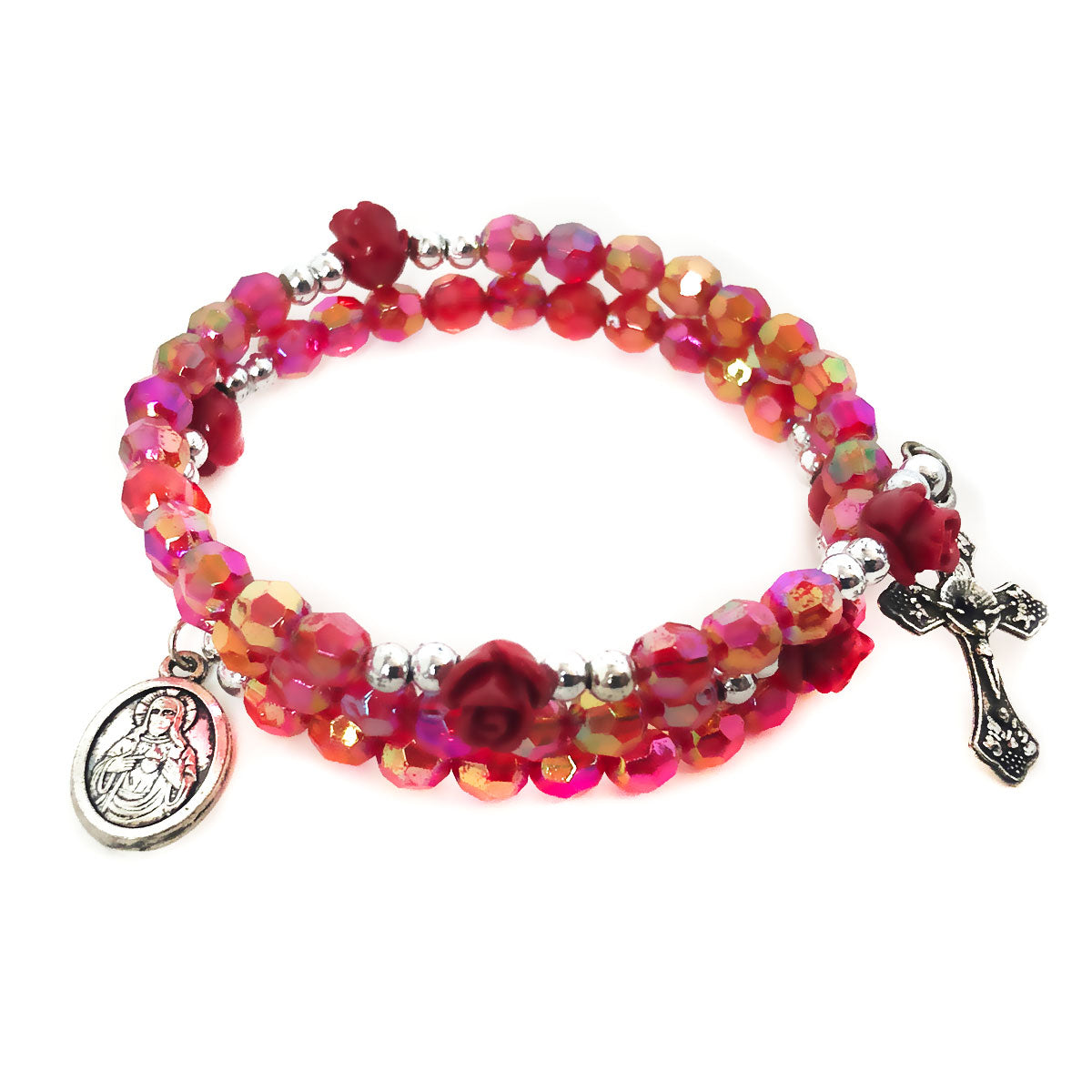 Sacred Heart of Jesus Red Rose Rosary and Rosary Bracelet Set by Catholic Heirlooms