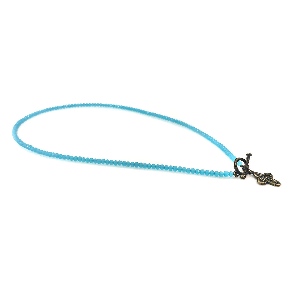 Miraculous Medal Baby Blue Crystal Front Toggle Clasp Necklace and Four Way Medal Bracelet Set by DALIA LORRAINE