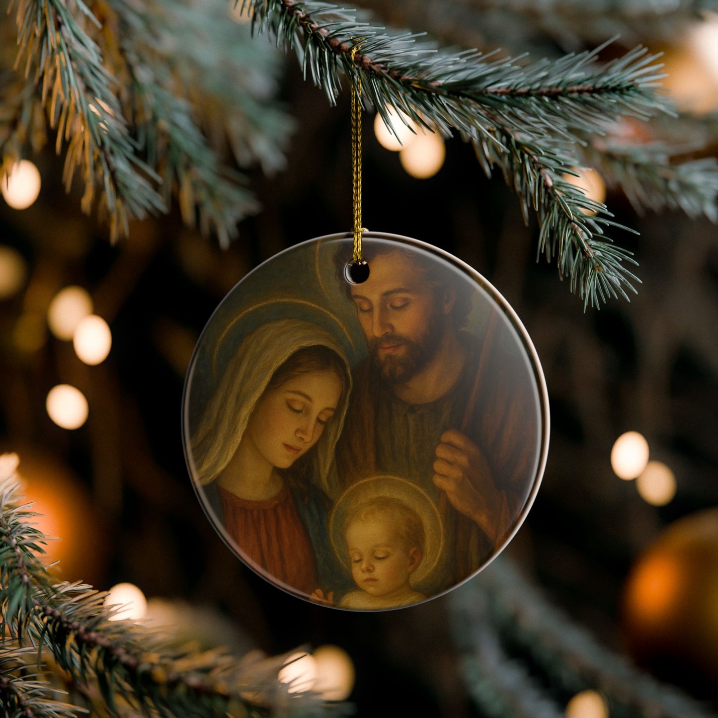 Nativity Holy Family Ceramic Christmas Ornament (2-Sided)