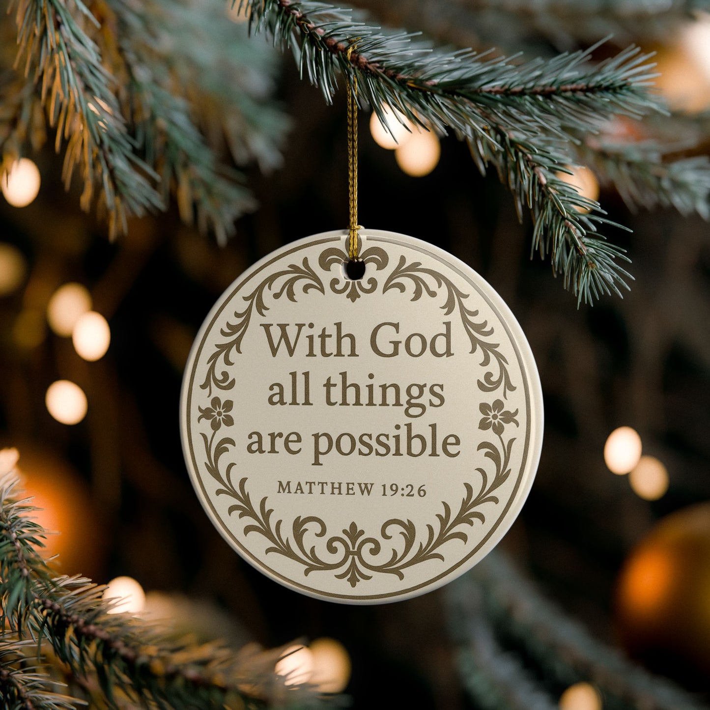 "With God All Things Are Possible" (Matthew 19:26) Ceramic Christmas Ornament (2-Sided)