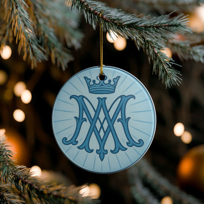 Marian Monogram Symbol Ceramic Christmas Ornament (2-Sided)