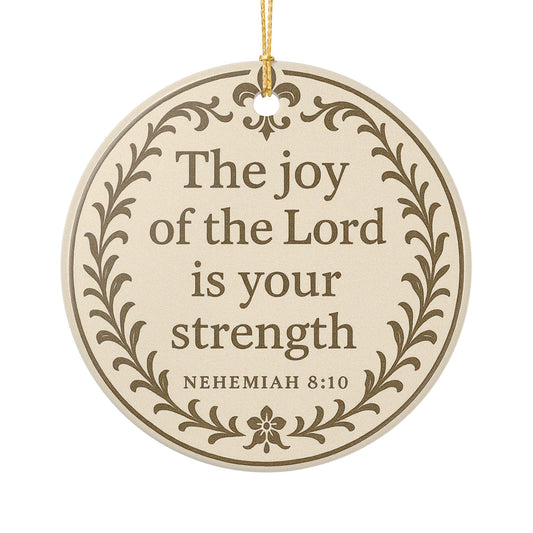 "The Joy of the Lord is Your Strength" (Nehemiah 8:10) Ceramic Christmas Ornament (2-Sided)
