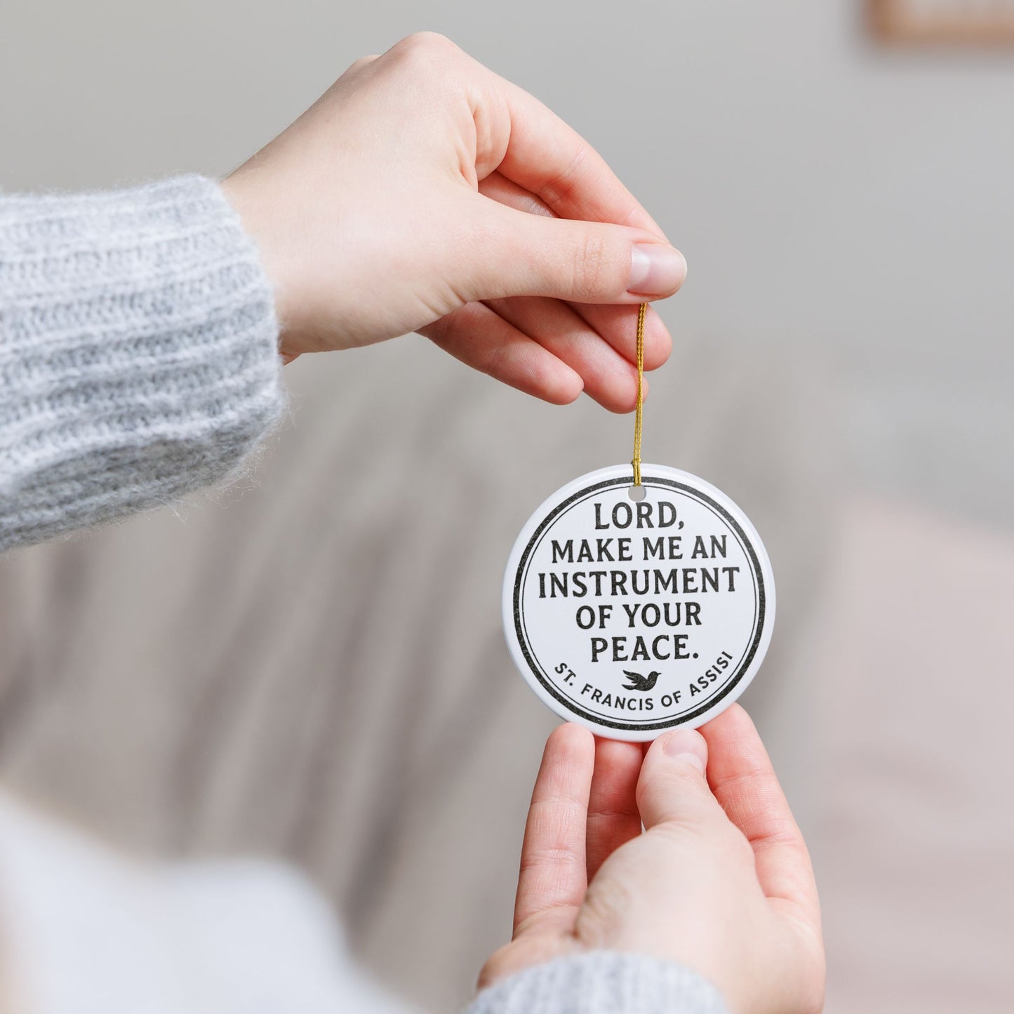 St. Francis Prayer "Lord, Make Me an Instrument of Your Peace" Ceramic Christmas Ornament (2-Sided)