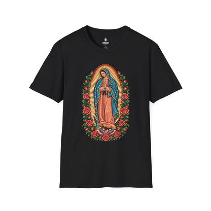 Our Lady of Guadalupe T-Shirt — Virgin Mary Catholic Devotional Tee with Roses