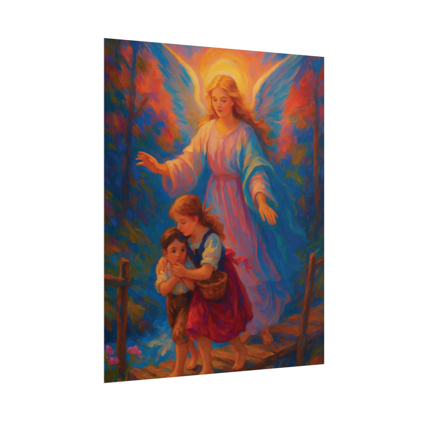 Guardian Angel Impressionist Art – Catholic Rolled Poster | 5x7, 8x10, 11x14, 16x20 Sizes