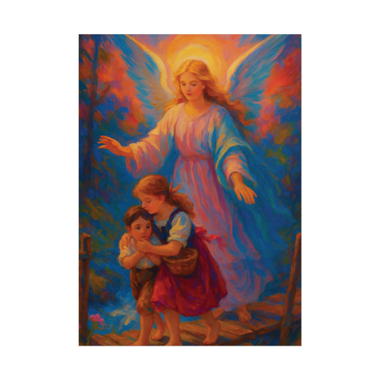 Guardian Angel Impressionist Art – Catholic Rolled Poster | 5x7, 8x10, 11x14, 16x20 Sizes