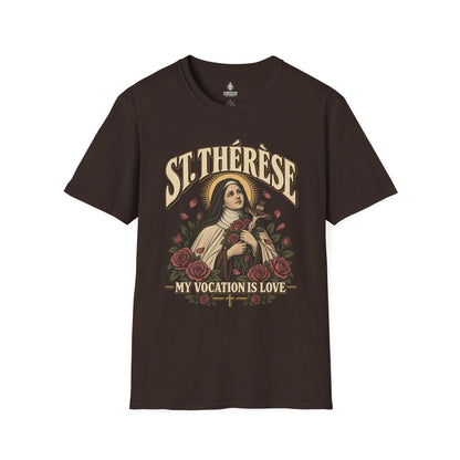St. Thérèse T-Shirt — "My Vocation Is Love" Religious Devotion Tee
