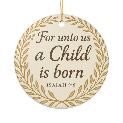 "For unto us a Child is born" (Isaiah 9:6) Ceramic Christmas Ornament (2-Sided)