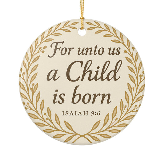"For unto us a Child is born" (Isaiah 9:6) Ceramic Christmas Ornament (2-Sided)