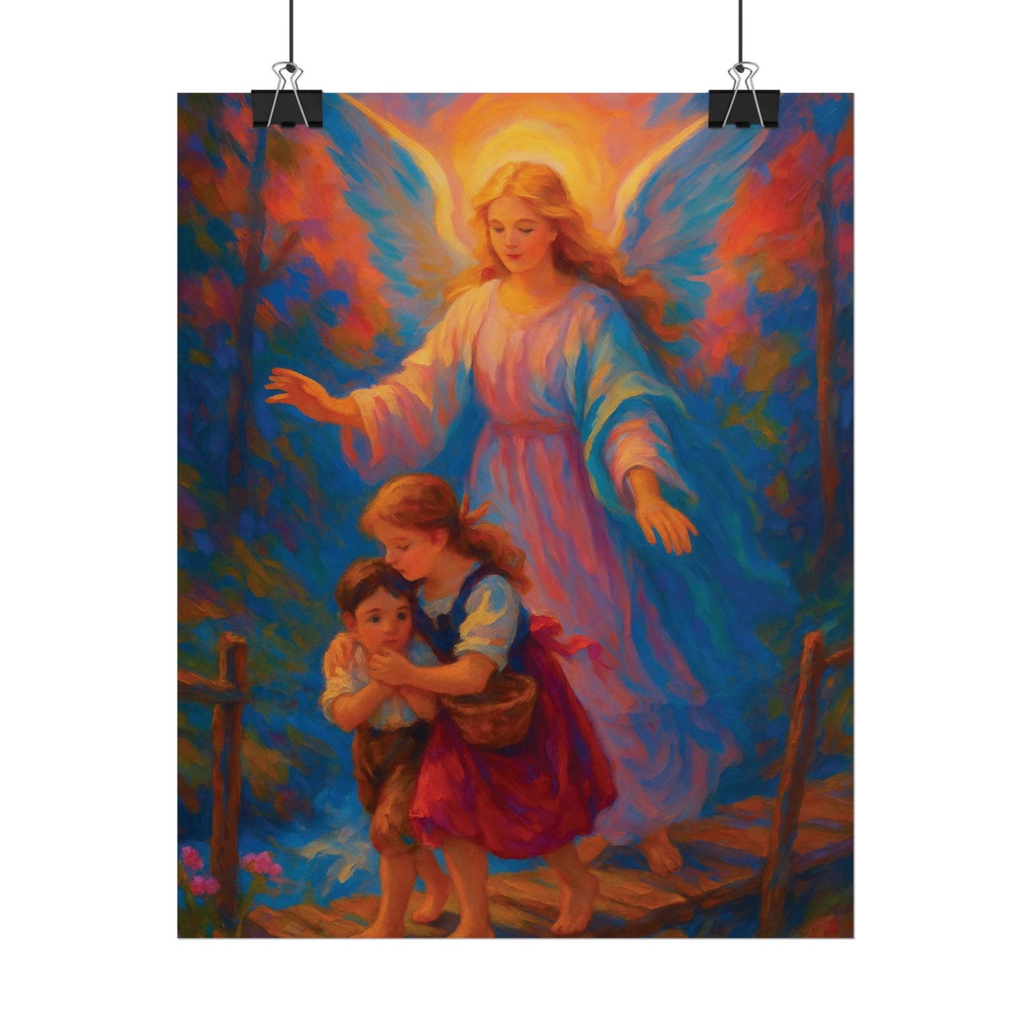 Guardian Angel Impressionist Art – Catholic Rolled Poster | 5x7, 8x10, 11x14, 16x20 Sizes