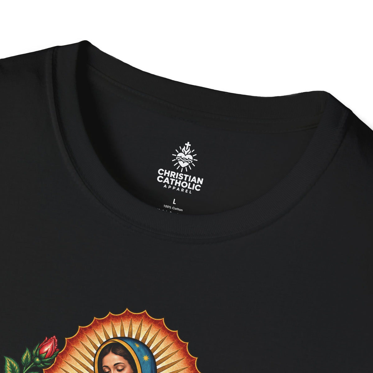 Our Lady of Guadalupe T-Shirt — Virgin Mary Catholic Devotional Tee with Roses