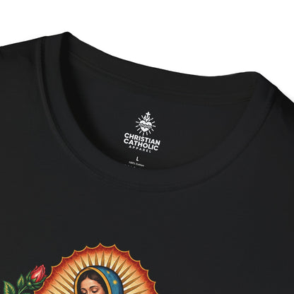 Our Lady of Guadalupe T-Shirt — Virgin Mary Catholic Devotional Tee with Roses