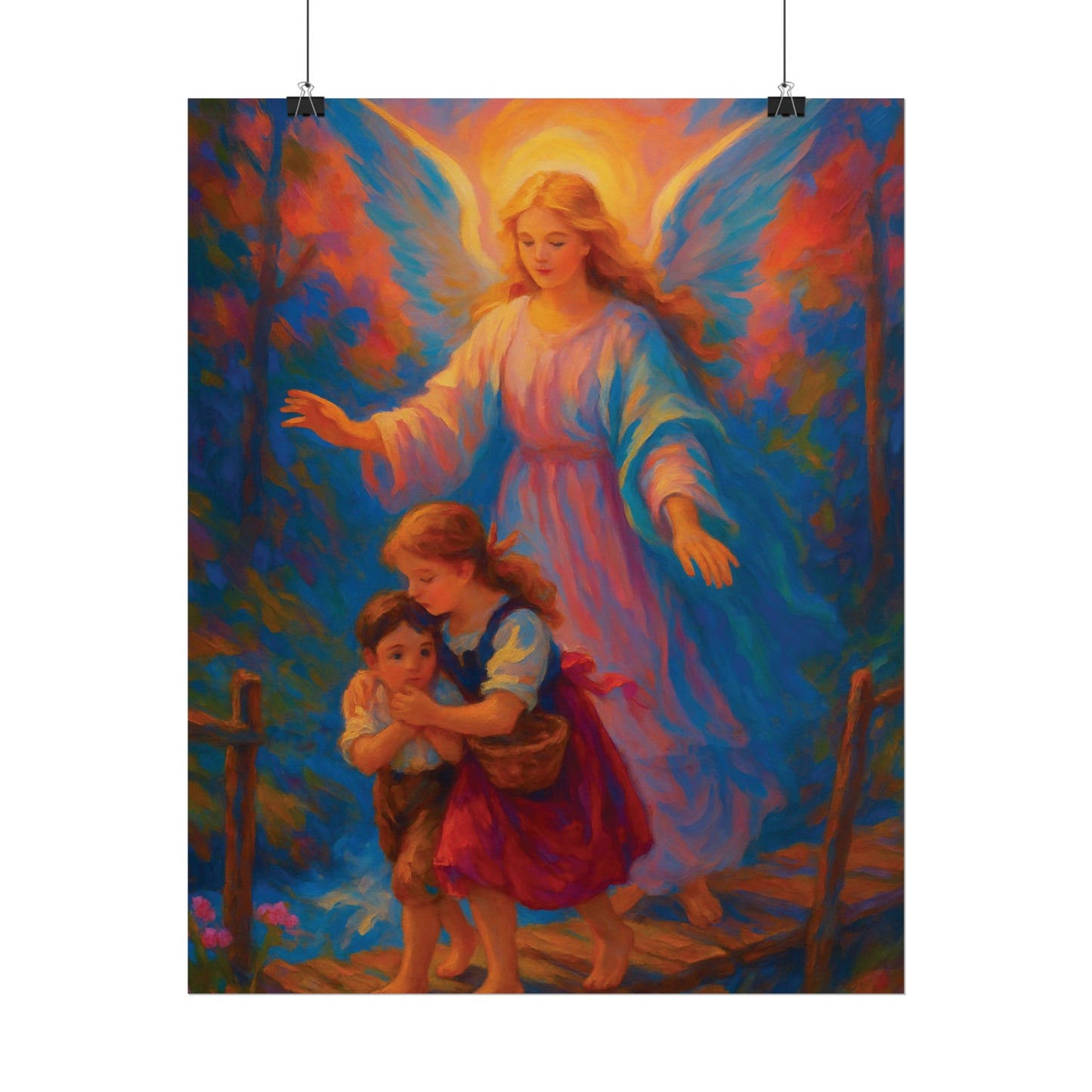 Guardian Angel Impressionist Art – Catholic Rolled Poster | 5x7, 8x10, 11x14, 16x20 Sizes