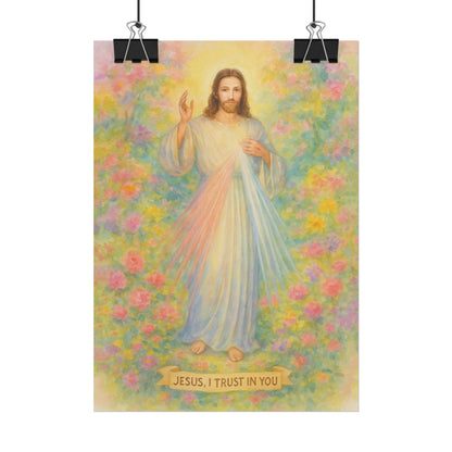 Divine Mercy Watercolor Art – Catholic Rolled Poster | 5x7, 8x10, 11x14, 16x20 Sizes
