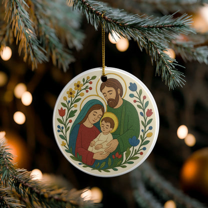 Holy Family Nativity Ceramic Christmas Ornament (2-Sided)