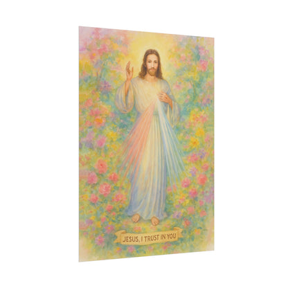Divine Mercy Watercolor Art – Catholic Rolled Poster | 5x7, 8x10, 11x14, 16x20 Sizes