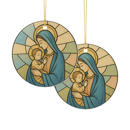 Madonna and Child Ceramic Christmas Ornament (2-Sided)