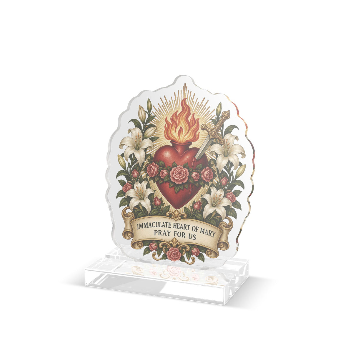 Religious Heart Acrylic Standee — Immaculate Heart of Mary Religious Tabletop Devotional