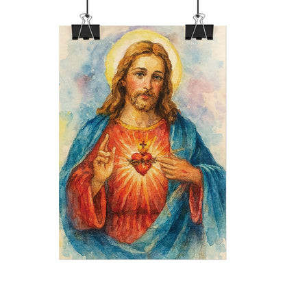 Sacred Heart of Jesus Watercolor Art – Catholic Rolled Poster | 5x7, 8x10, 11x14 Sizes