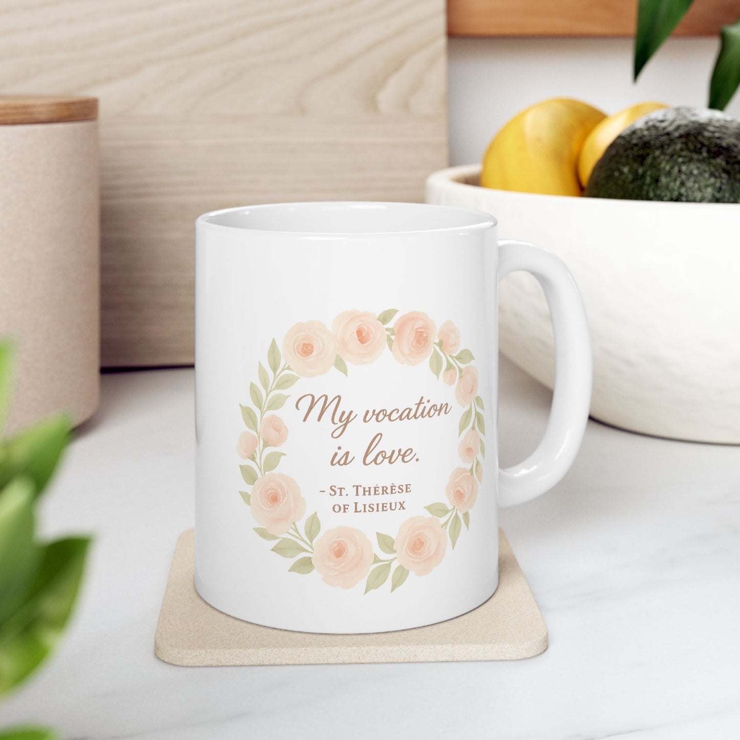 St. Therese of Lisieux Quote "My Vocation Is Love" Catholic Coffee Mug (11oz or 15oz)