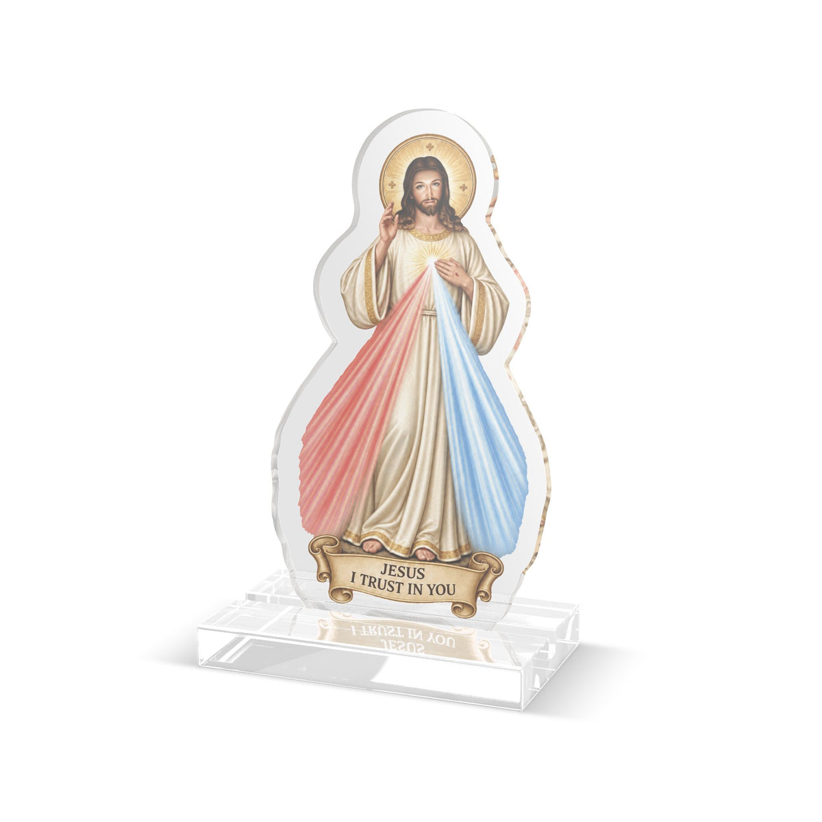 Divine Mercy Jesus Acrylic Standee — "Jesus I Trust In You" Religious Tabletop Devotional