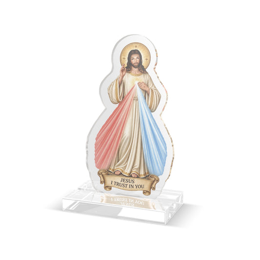 Divine Mercy Jesus Acrylic Standee — "Jesus I Trust In You" Religious Tabletop Devotional