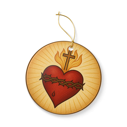 Sacred Heart of Jesus Ceramic Christmas Ornament (2-Sided)