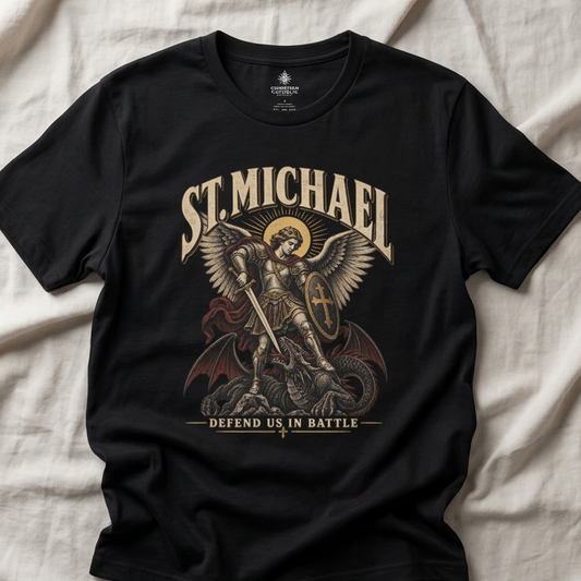 St. Michael Guardian T-Shirt – "Defend Us in Battle" Religious Archangel Tee