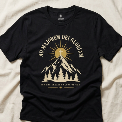 Christian Mountain T-Shirt — "Ad Majorem Dei Gloriam" Faith Graphic Tee