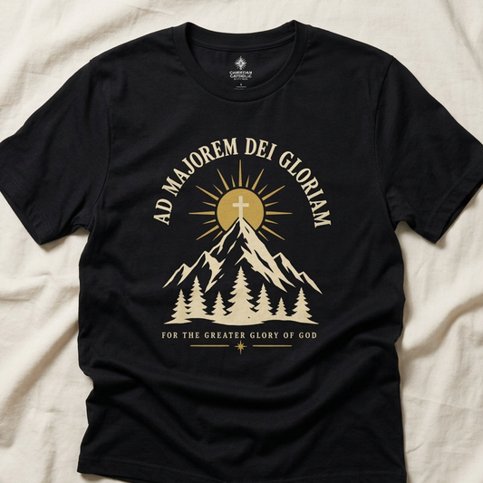 Christian Mountain T-Shirt — "Ad Majorem Dei Gloriam" Faith Graphic Tee
