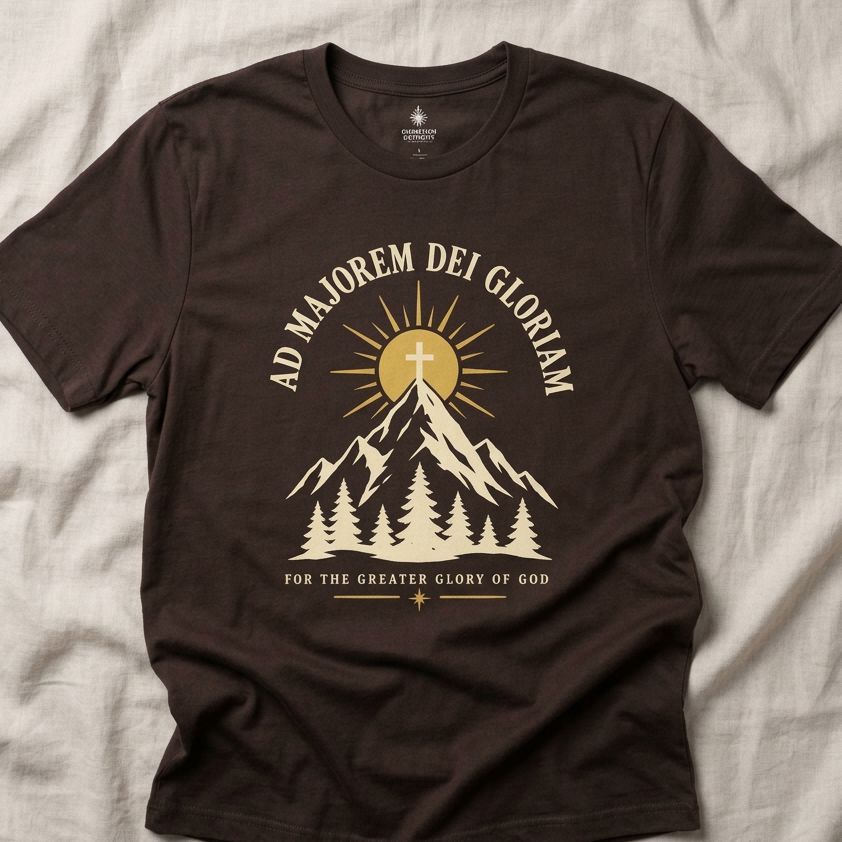 Christian Mountain T-Shirt — "Ad Majorem Dei Gloriam" Faith Graphic Tee