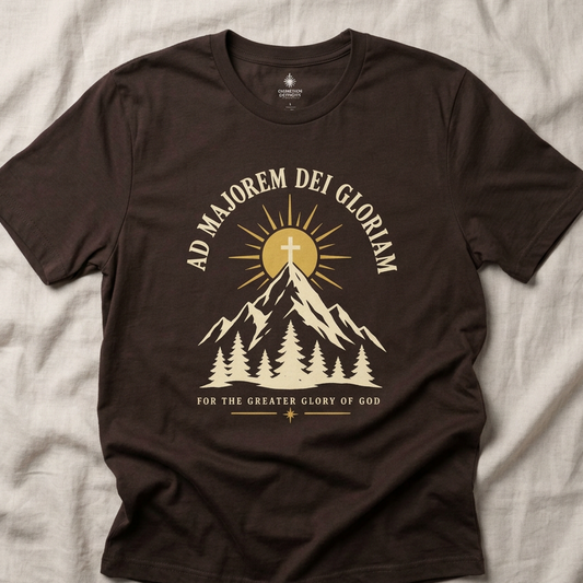 Christian Mountain T-Shirt — "Ad Majorem Dei Gloriam" Faith Graphic Tee